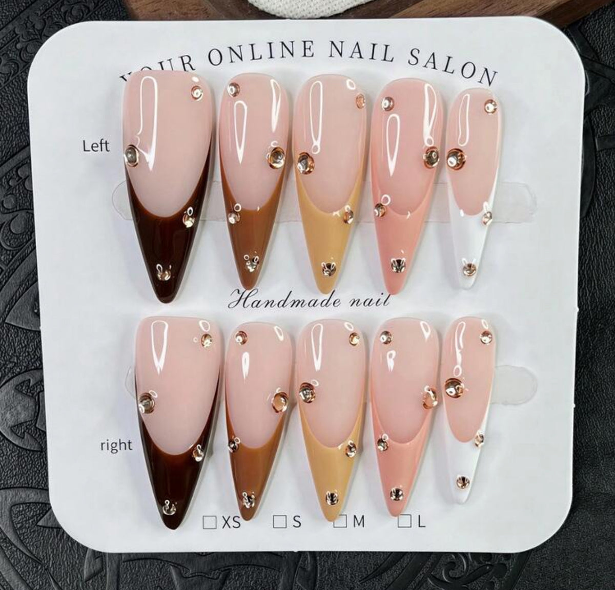 Handmade Multi-Tone French Stiletto Nails (With Rhinestones)